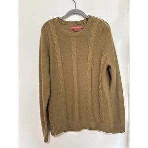 Cable Knit Sweater Camel Brown Wool Blend Cozy Preppy Minimalist Pullover L